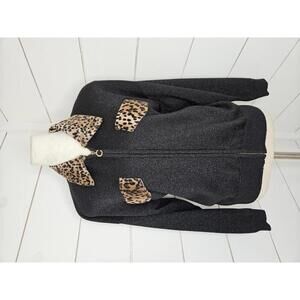 Y2K Cache medium black metallic cardigan sweater with animal print details